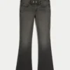 Düşük Bel Yıkanmış Siyah Bootcut Kot Pantolon