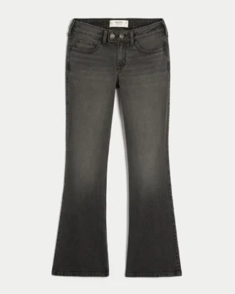 Düşük Bel Yıkanmış Siyah Bootcut Kot Pantolon