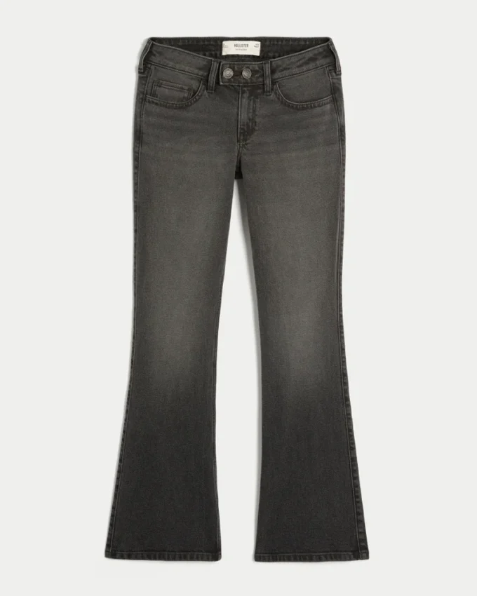 Düşük Bel Yıkanmış Siyah Bootcut Kot Pantolon