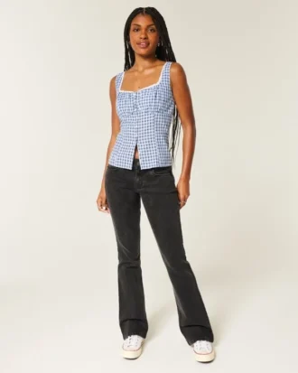 Düşük Bel Yıkanmış Siyah Bootcut Kot Pantolon Düşük Bel Yıkanmış Siyah Bootcut Kot Pantolon