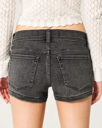 Düşük Bel Yıkanmış Siyah Denim Şort