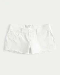 Düşük Bel Yıpranmış Beyaz Denim Mini Şort