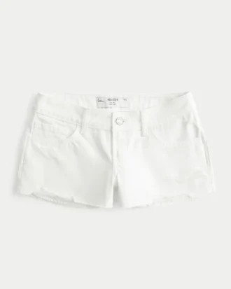 Düşük Bel Yıpranmış Beyaz Denim Mini Şort