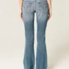 Düşük Bel Yıpranmış Orta Yıkama Bootcut Kot Pantolon