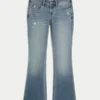 Düşük Bel Yıpranmış Orta Yıkama Bootcut Kot Pantolon