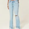 Düşük Bel Yırtık Açık Renkli Nakışlı Bootcut Kot Pantolon Düşük Bel Yırtık Açık Renkli Nakışlı Bootcut Kot Pantolon
