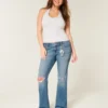 Düşük Bel Yırtık Orta Yıkama Bootcut Kot Pantolon Düşük Bel Yırtık Orta Yıkama Bootcut Kot Pantolon