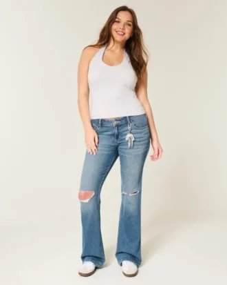 Düşük Bel Yırtık Orta Yıkama Bootcut Kot Pantolon Düşük Bel Yırtık Orta Yıkama Bootcut Kot Pantolon