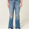 Düşük Bel Yırtık Orta Yıkama Bootcut Kot Pantolon Düşük Bel Yırtık Orta Yıkama Bootcut Kot Pantolon