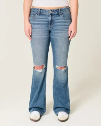 Düşük Bel Yırtık Orta Yıkama Bootcut Kot Pantolon Düşük Bel Yırtık Orta Yıkama Bootcut Kot Pantolon