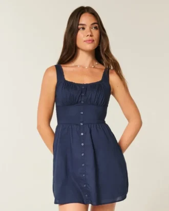 Düğmeli Mini Elbise