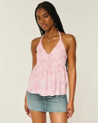Dokuma Halter Babydoll Üst
