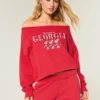 Easy Double Off-the-Shoulder Georgia Üniversitesi Grafikli Sweatshirt