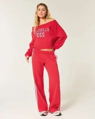 Easy Double Off-the-Shoulder Georgia Üniversitesi Grafikli Sweatshirt