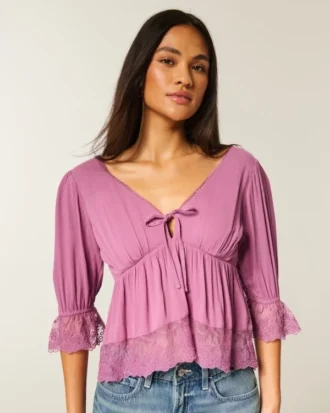 Üç Çeyrek Kollu Babydoll Üst
