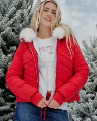 Fermuarlı Desenli Puffer Ceket