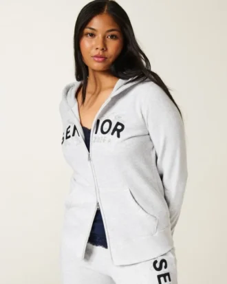 Fermuarlı Senior Grafik Kapüşonlu Sweatshirt