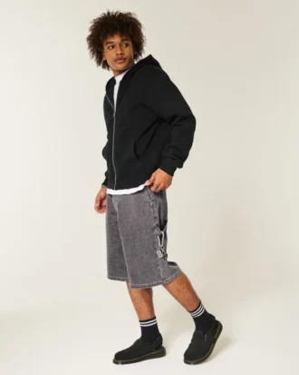 Flame Graphic Süper Bol Denim Boyacı Şortu