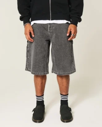 Flame Graphic Süper Bol Denim Boyacı Şortu