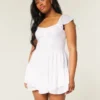 Flutter Sleeve Pinch Bust Mini Skort Elbise