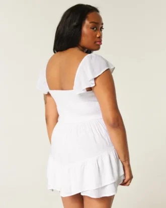 Flutter Sleeve Pinch Bust Mini Skort Elbise
