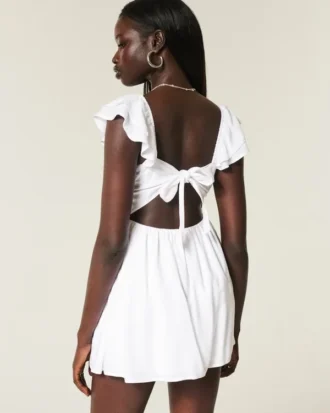 Flutter Sleeve V-Waist Mini Elbise