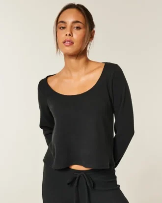Gilly Hicks Always Cozy Waffle Uzun Kollu Scoop Top