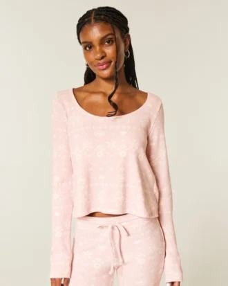 Gilly Hicks Always Cozy Waffle Uzun Kollu Scoop Top