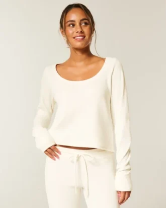 Gilly Hicks Always Cozy Waffle Uzun Kollu Scoop Top