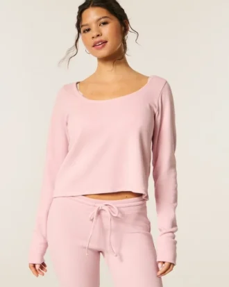 Gilly Hicks Always Cozy Waffle Uzun Kollu Scoop Top