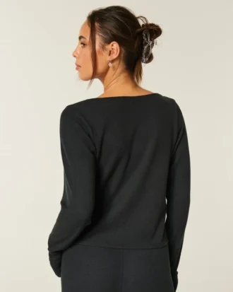 Gilly Hicks Always Cozy Waffle Uzun Kollu Scoop Top