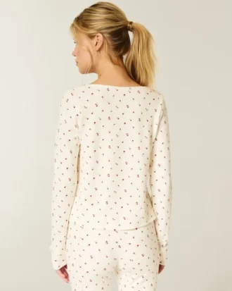 Gilly Hicks Always Cozy Waffle Uzun Kollu Scoop Top