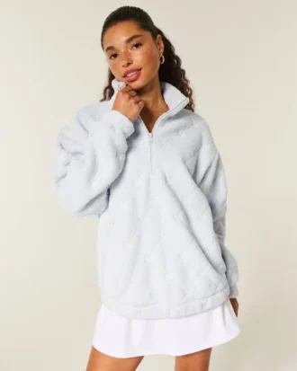 Gilly Hicks Fiyonk Nakışlı Sherpa Çeyrek Fermuarlı Sweatshirt
