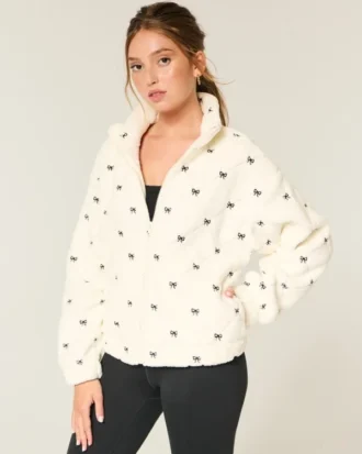 Gilly Hicks Nakışlı Sherpa Fermuarlı Sweatshirt