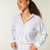 Gilly Hicks Rahat Fermuarlı Waffle Kapüşonlu Sweatshirt