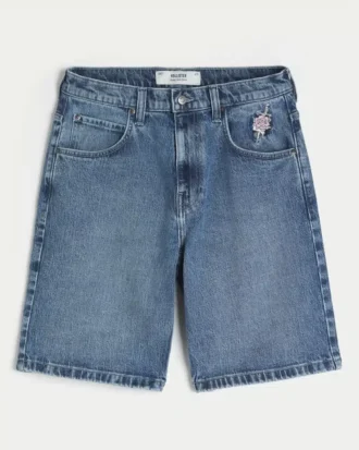 Gül Desenli Bol Denim Şort
