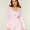 Gül Desenli Fermuarlı Kapüşonlu Sweatshirt