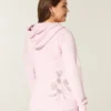 Gül Desenli Fermuarlı Kapüşonlu Sweatshirt