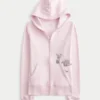 Gül Desenli Fermuarlı Kapüşonlu Sweatshirt