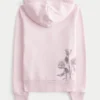 Gül Desenli Fermuarlı Kapüşonlu Sweatshirt