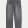 Gri Nakışlı Çivili Skater Bol Paça Kot Pantolon