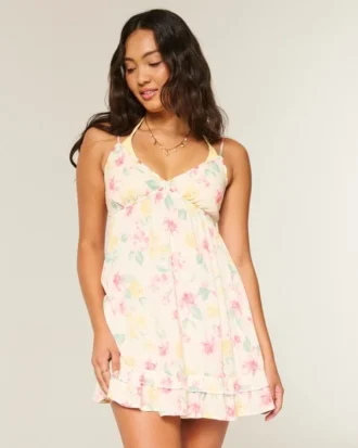 Halat Süslemeli Babydoll Mini Elbise