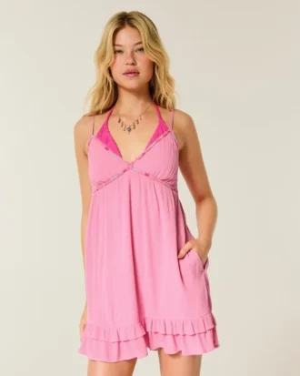 Halat Süslemeli Babydoll Mini Elbise