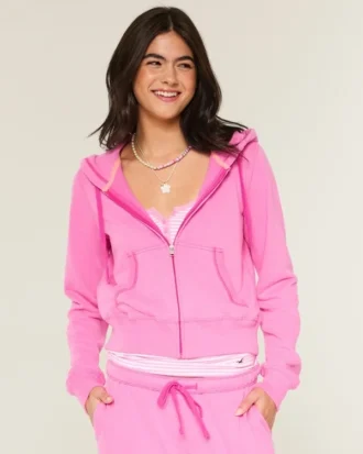 Havlu Kumaş Fermuarlı Kapüşonlu Sweatshirt
