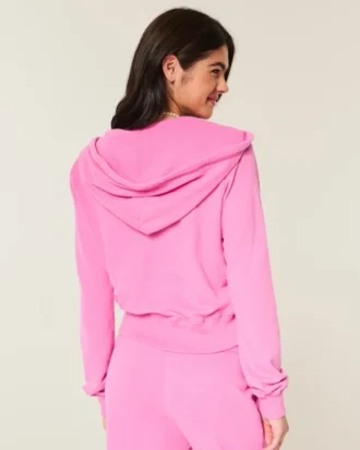 Havlu Kumaş Fermuarlı Kapüşonlu Sweatshirt