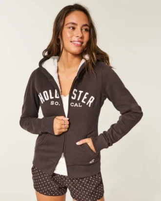 Holiday Vault Release Sherpa Astarlı Fermuarlı Logo Grafik Kapüşonlu Sweatshirt