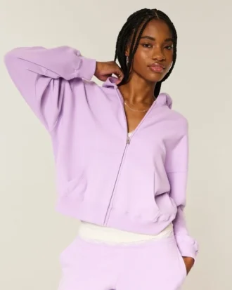 Hollister Feel Good Grafikli Kolay Fermuarlı Kapüşonlu Sweatshirt