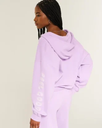 Hollister Feel Good Grafikli Kolay Fermuarlı Kapüşonlu Sweatshirt