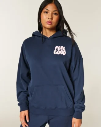 Hollister Feel Good Oversized Logo Grafik Kapüşonlu Sweatshirt
