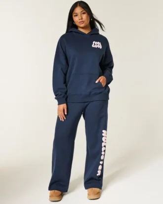 Hollister Feel Good Oversized Logo Grafik Kapüşonlu Sweatshirt